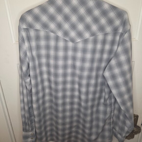 Wrangler Western Gray Plaid Pearl Snap Button Down Collared Shirt - Men's Medium - Picture 3 of 3
